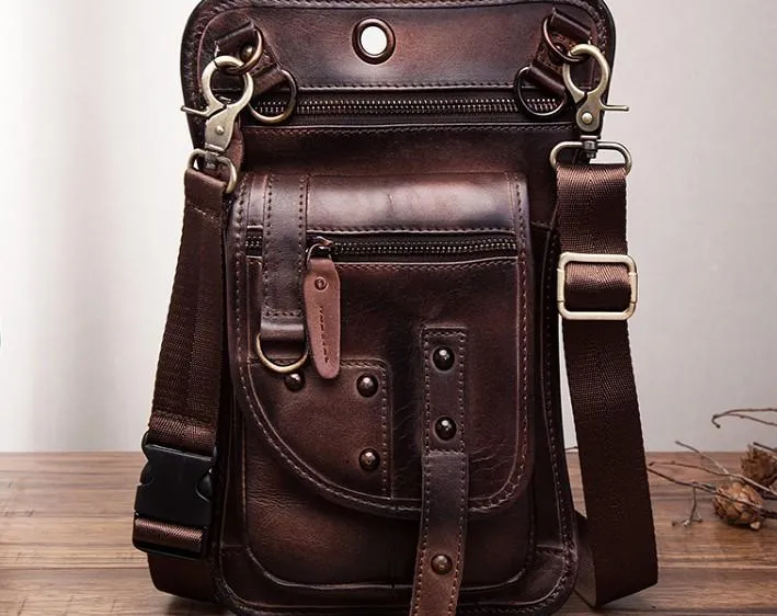 Cool Vintage Leather Mens Belt Pouch Waist Bag Drop Leg Bag Mini Shoulder Bag For Men