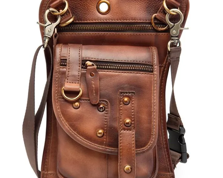Cool Vintage Leather Mens Belt Pouch Waist Bag Drop Leg Bag Mini Shoulder Bag For Men
