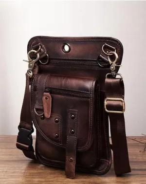 Cool Vintage Leather Mens Belt Pouch Waist Bag Drop Leg Bag Mini Shoulder Bag For Men