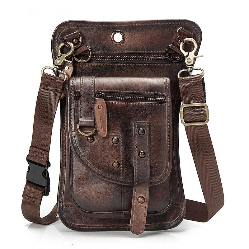 Cool Vintage Leather Mens Belt Pouch Waist Bag Drop Leg Bag Mini Shoulder Bag For Men