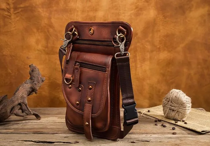 Cool Vintage Leather Mens Belt Pouch Waist Bag Drop Leg Bag Mini Shoulder Bag For Men