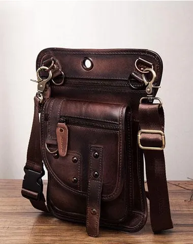 Cool Vintage Leather Mens Belt Pouch Waist Bag Drop Leg Bag Mini Shoulder Bag For Men