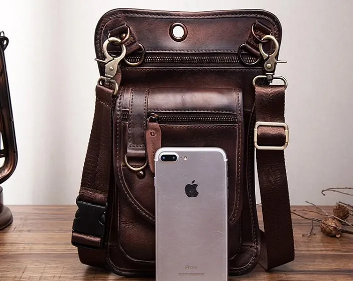 Cool Vintage Leather Mens Belt Pouch Waist Bag Drop Leg Bag Mini Shoulder Bag For Men