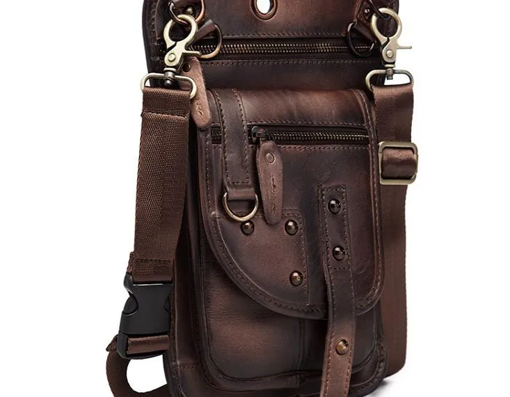 Cool Vintage Leather Mens Belt Pouch Waist Bag Drop Leg Bag Mini Shoulder Bag For Men