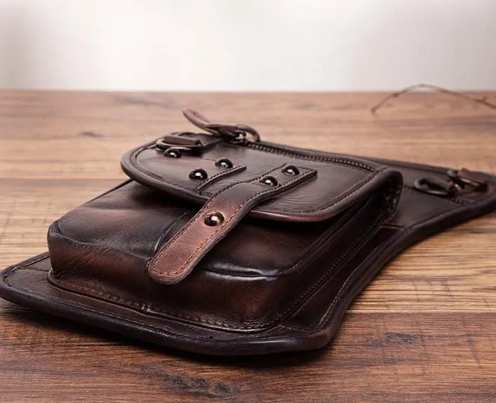 Cool Vintage Leather Mens Belt Pouch Waist Bag Drop Leg Bag Mini Shoulder Bag For Men
