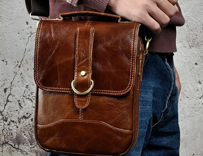 Cool Vintage Leather Mens Small Side Bag Messenger Bag Shoulder Bags for Men