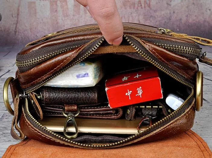 Cool Vintage Leather Mens Small Side Bag Messenger Bag Shoulder Bags for Men