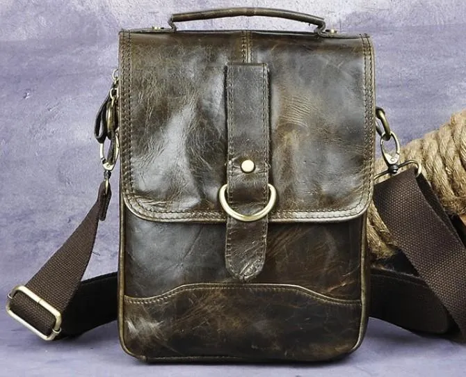 Cool Vintage Leather Mens Small Side Bag Messenger Bag Shoulder Bags for Men