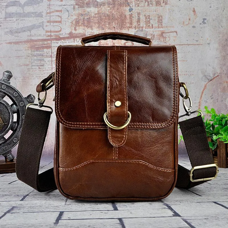 Cool Vintage Leather Mens Small Side Bag Messenger Bag Shoulder Bags for Men
