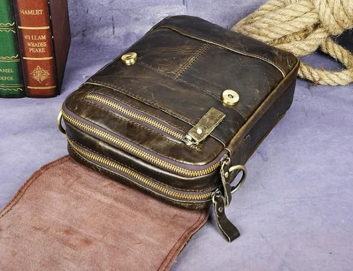 Cool Vintage Leather Mens Small Side Bag Messenger Bag Shoulder Bags for Men