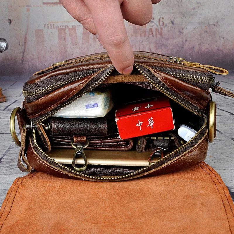 Cool Vintage Leather Mens Small Side Bag Messenger Bag Shoulder Bags for Men