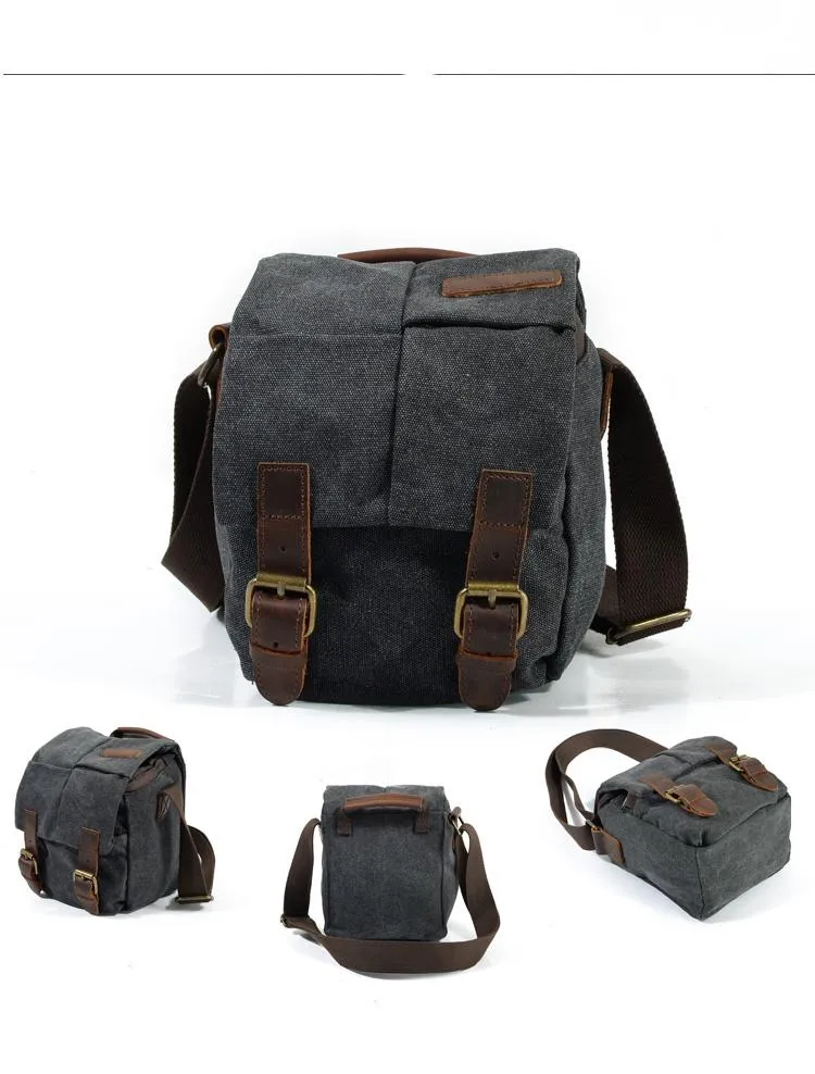 Cool Waxed Canvas Leather Mens Casual Waterproof Small Side Bag SLR Camera Bag Messenger Bag For Men