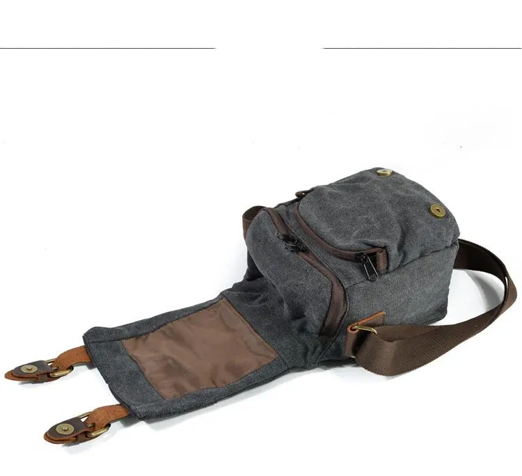 Cool Waxed Canvas Leather Mens Casual Waterproof Small Side Bag SLR Camera Bag Messenger Bag For Men