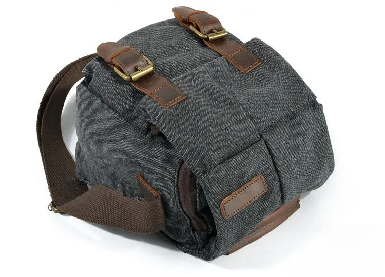 Cool Waxed Canvas Leather Mens Casual Waterproof Small Side Bag SLR Camera Bag Messenger Bag For Men