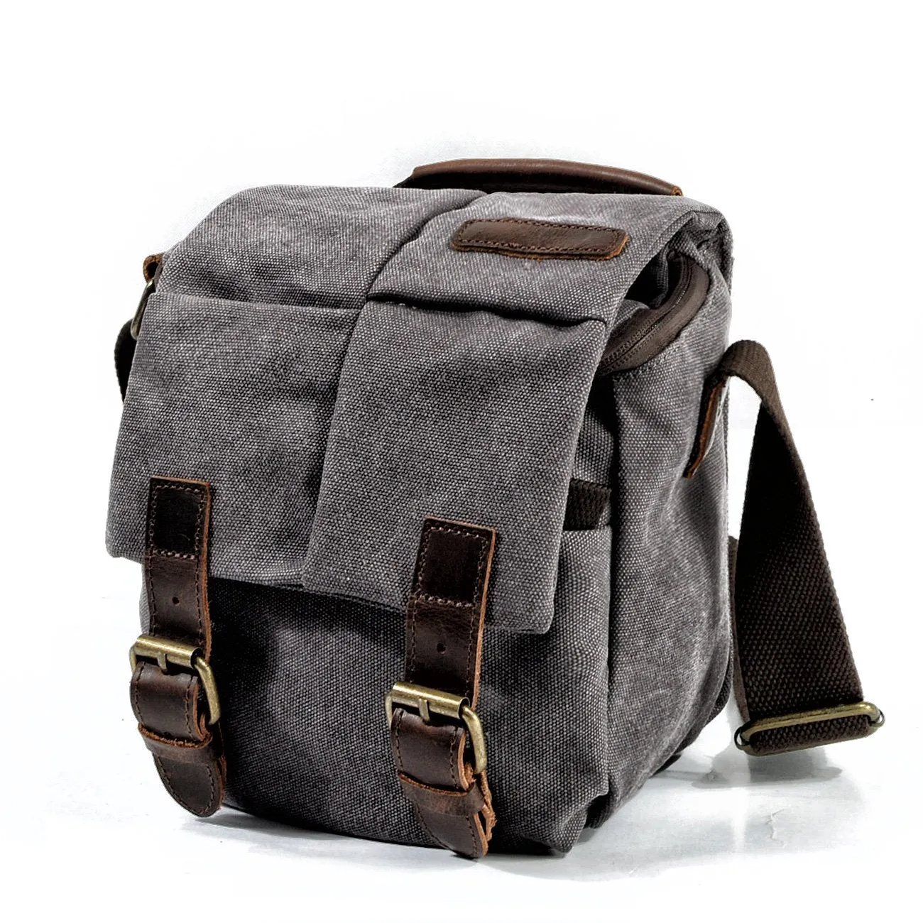 Cool Waxed Canvas Leather Mens Casual Waterproof Small Side Bag SLR Camera Bag Messenger Bag For Men