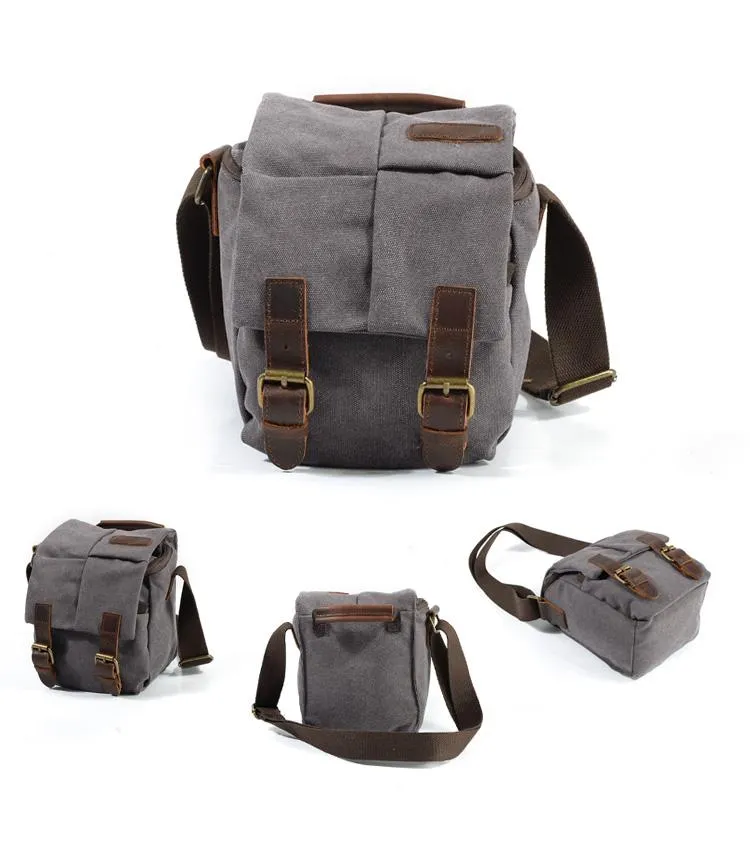 Cool Waxed Canvas Leather Mens Casual Waterproof Small Side Bag SLR Camera Bag Messenger Bag For Men