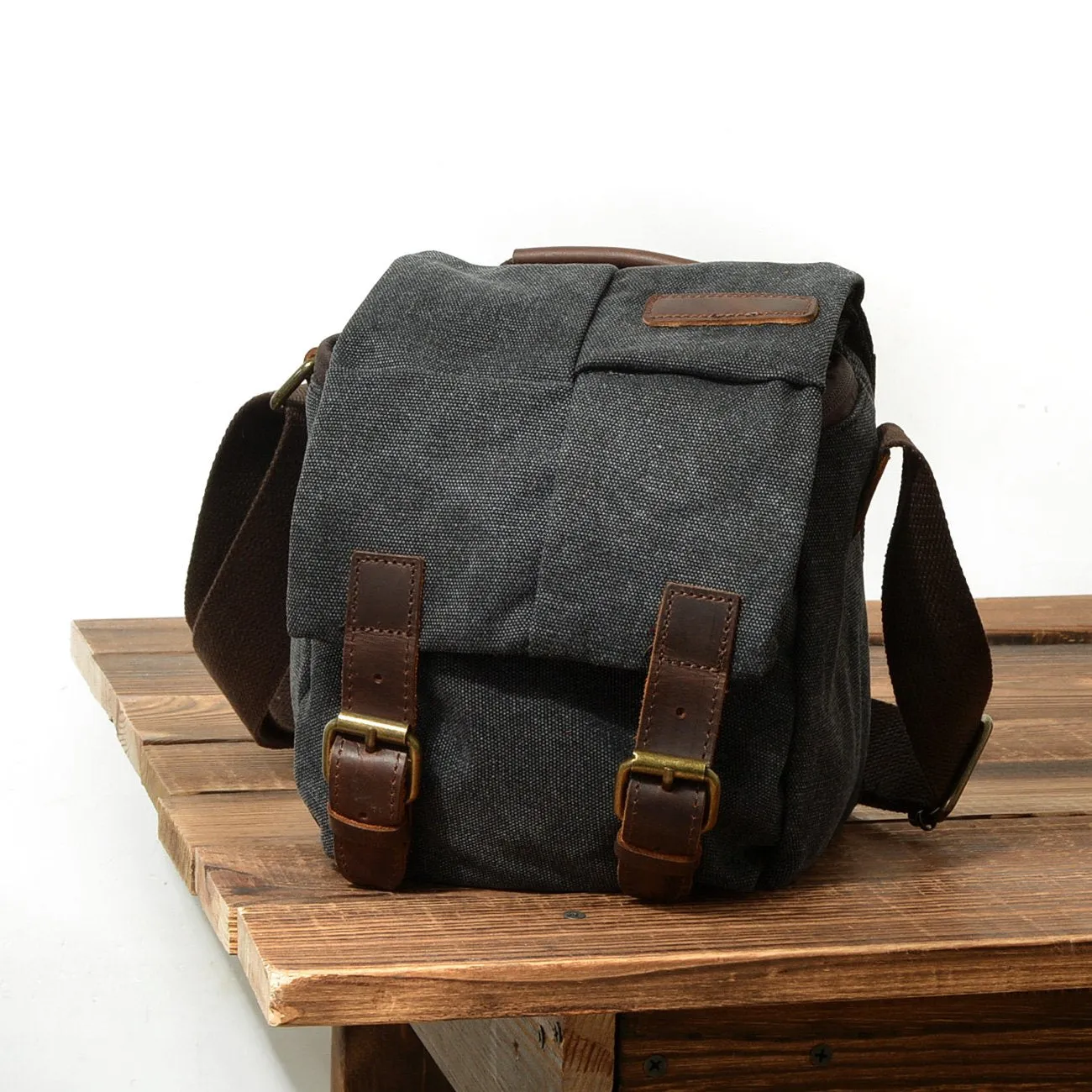 Cool Waxed Canvas Leather Mens Casual Waterproof Small Side Bag SLR Camera Bag Messenger Bag For Men