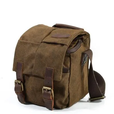Cool Waxed Canvas Leather Mens Casual Waterproof Small Side Bag SLR Camera Bag Messenger Bag For Men
