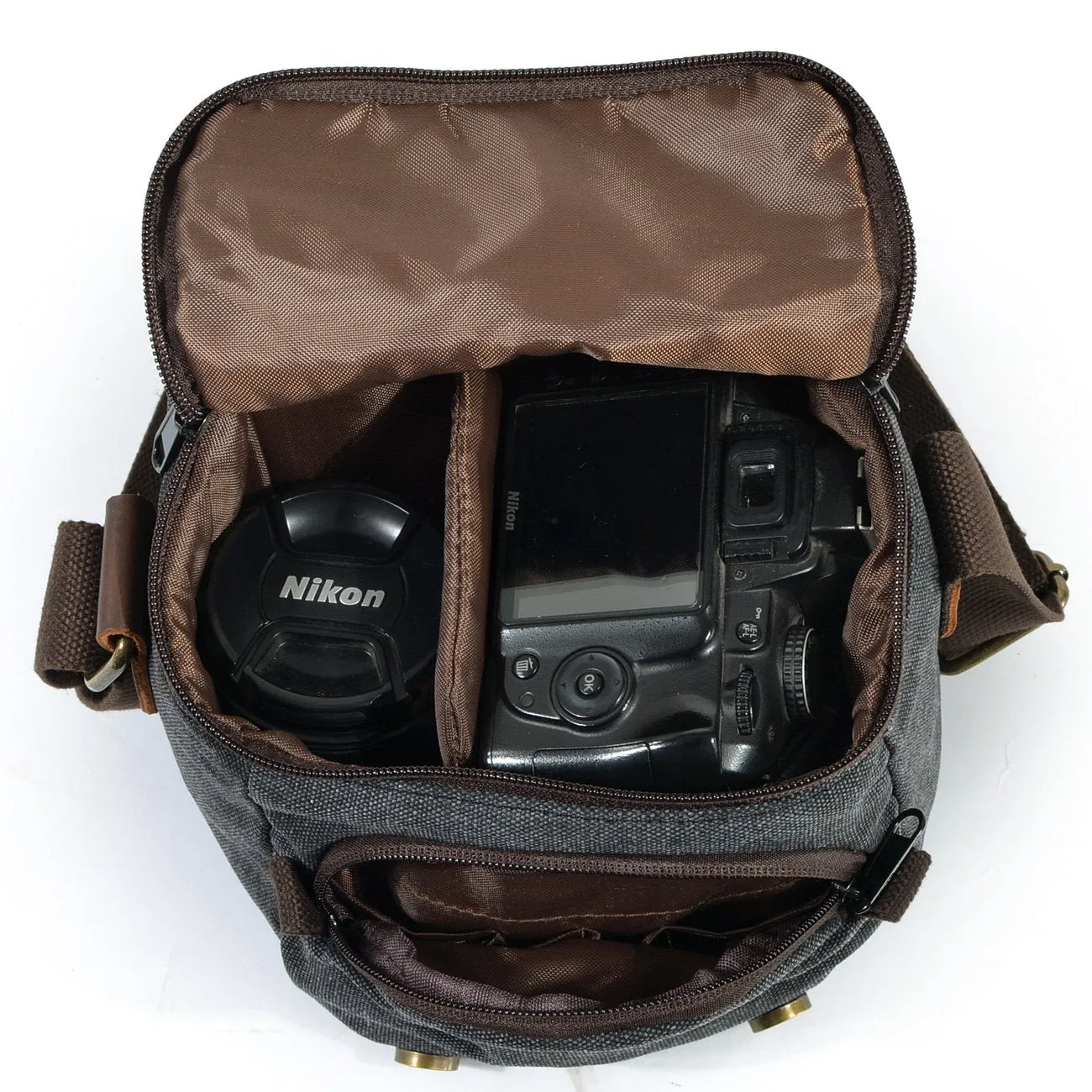 Cool Waxed Canvas Leather Mens Casual Waterproof Small Side Bag SLR Camera Bag Messenger Bag For Men