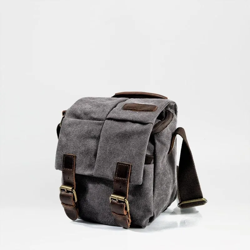 Cool Waxed Canvas Leather Mens Casual Waterproof Small Side Bag SLR Camera Bag Messenger Bag For Men