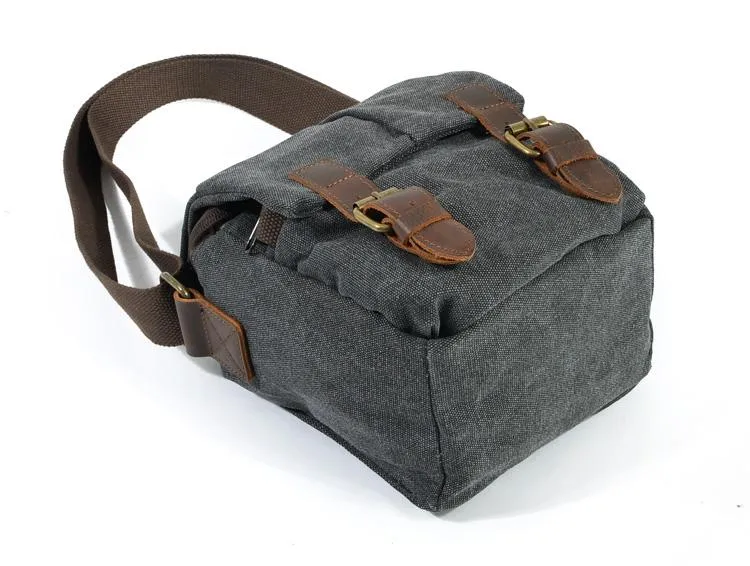 Cool Waxed Canvas Leather Mens Casual Waterproof Small Side Bag SLR Camera Bag Messenger Bag For Men
