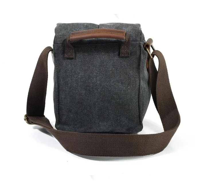 Cool Waxed Canvas Leather Mens Casual Waterproof Small Side Bag SLR Camera Bag Messenger Bag For Men