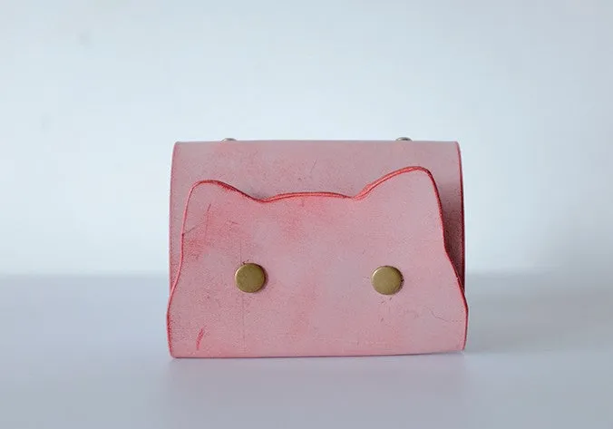 Cute Cat LEATHER Womens Small Card Wallet Leather Card Small Wallet FOR Women