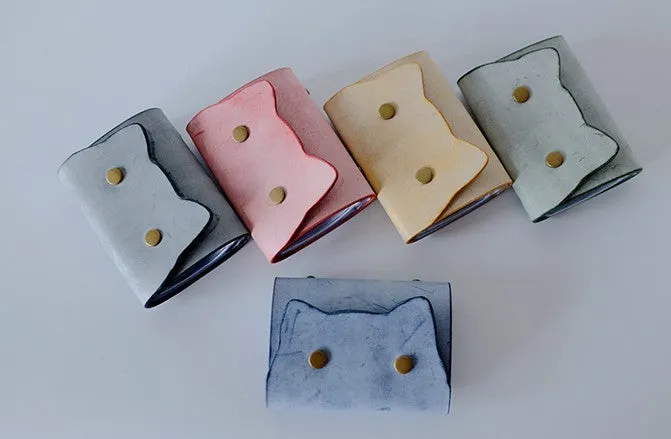 Cute Cat LEATHER Womens Small Card Wallet Leather Card Small Wallet FOR Women