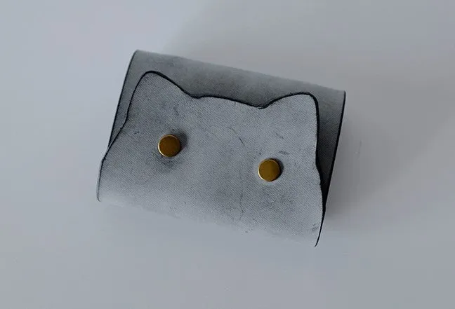 Cute Cat LEATHER Womens Small Card Wallet Leather Card Small Wallet FOR Women