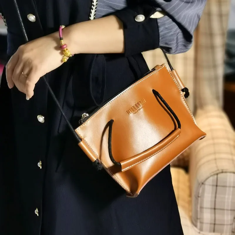 Cute LEATHER HandBag Brown Handmade WOMEN Small Side BAG Phone Purse FOR WOMEN