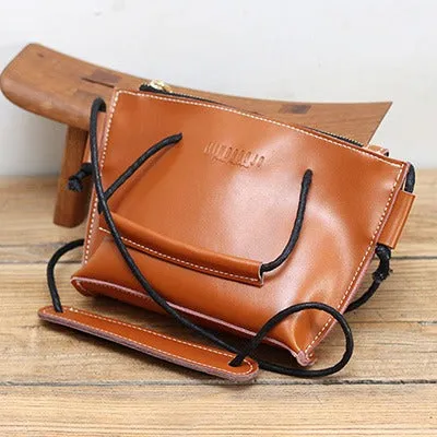 Cute LEATHER HandBag Brown Handmade WOMEN Small Side BAG Phone Purse FOR WOMEN