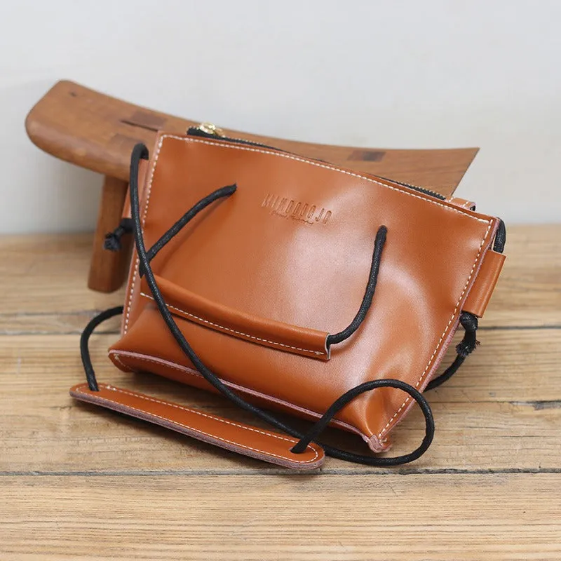 Cute LEATHER HandBag Brown Handmade WOMEN Small Side BAG Phone Purse FOR WOMEN