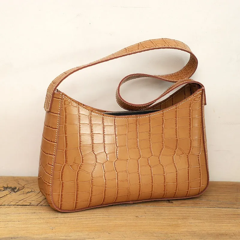 Cute LEATHER Side Bag Camel WOMEN SHOULDER BAG Crocodile Pattern Handbag Purse FOR WOMEN