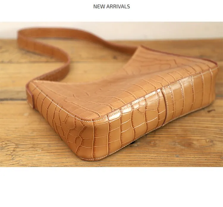 Cute LEATHER Side Bag Camel WOMEN SHOULDER BAG Crocodile Pattern Handbag Purse FOR WOMEN