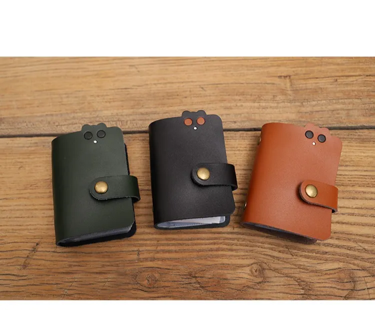 Cute Women Black Leather Card Holder Credit Card Wallet Bear Multi Card Wallet For Women