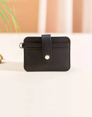Cute Women Black Leather Card Holder Slim Card Wallet Slim Card Holder with Keychain Ring Credit Card Holder For Women