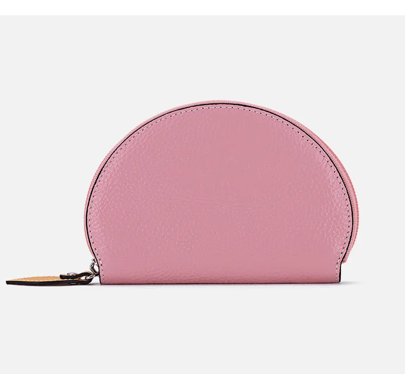 Cute Women Black Leather Slim Zipper Wallet Small Card Holder Round Change Coin Wallet For Women