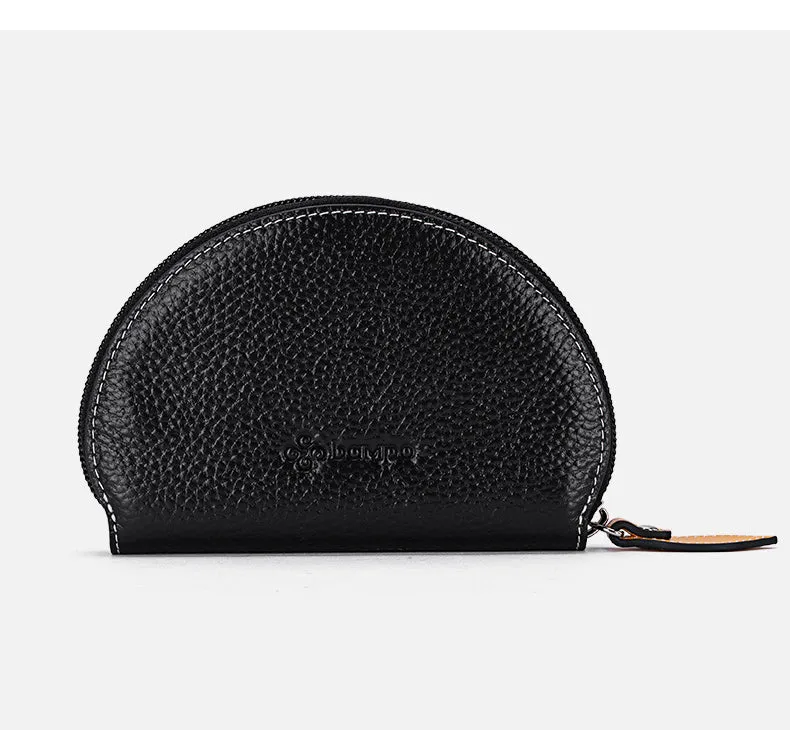 Cute Women Black Leather Slim Zipper Wallet Small Card Holder Round Change Coin Wallet For Women
