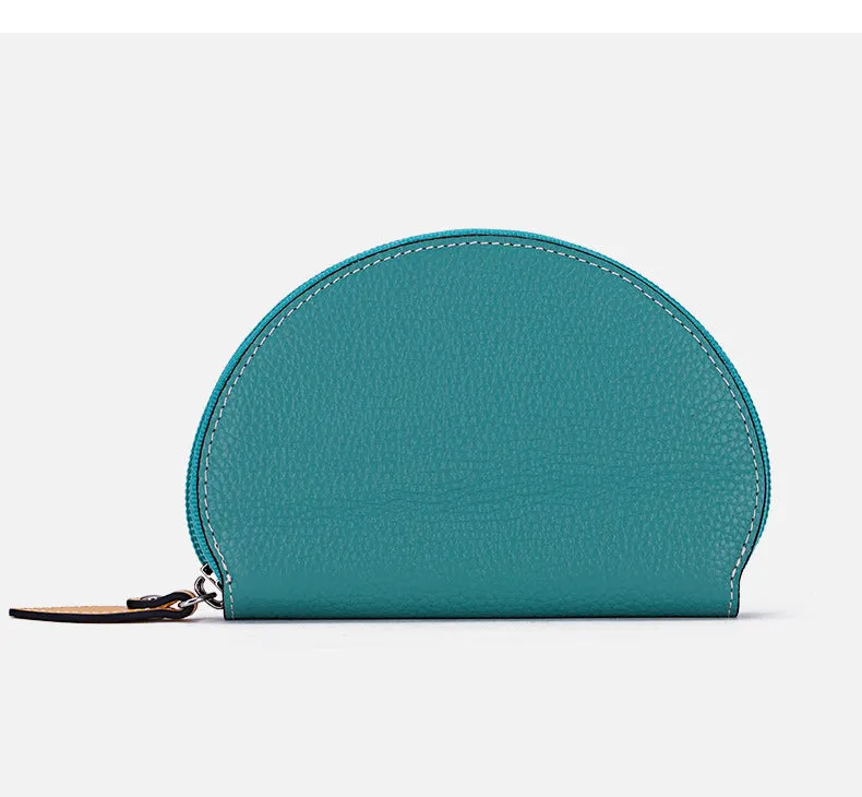 Cute Women Black Leather Slim Zipper Wallet Small Card Holder Round Change Coin Wallet For Women