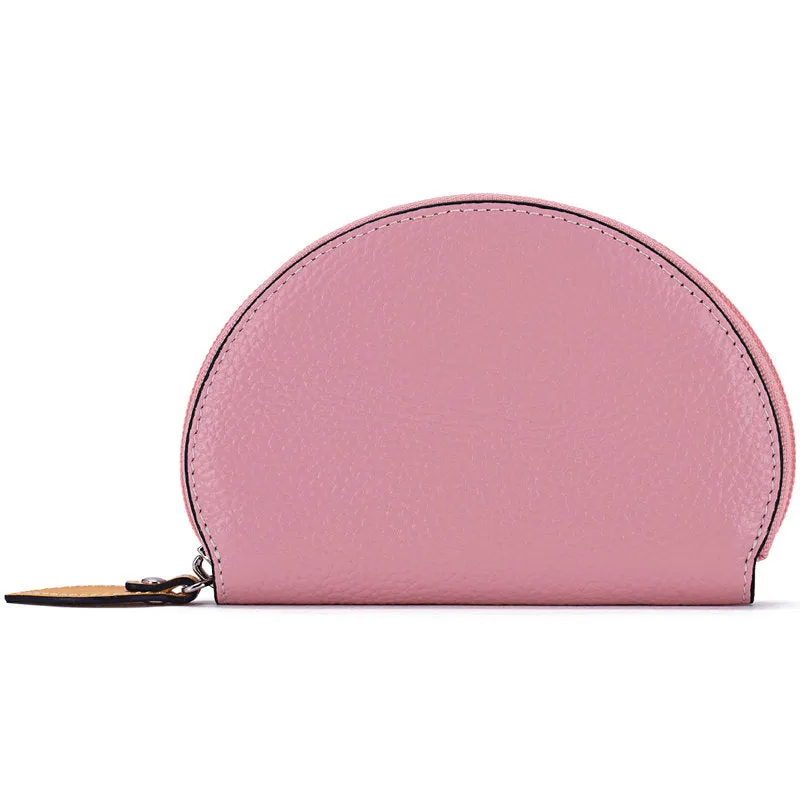 Cute Women Black Leather Slim Zipper Wallet Small Card Holder Round Change Coin Wallet For Women