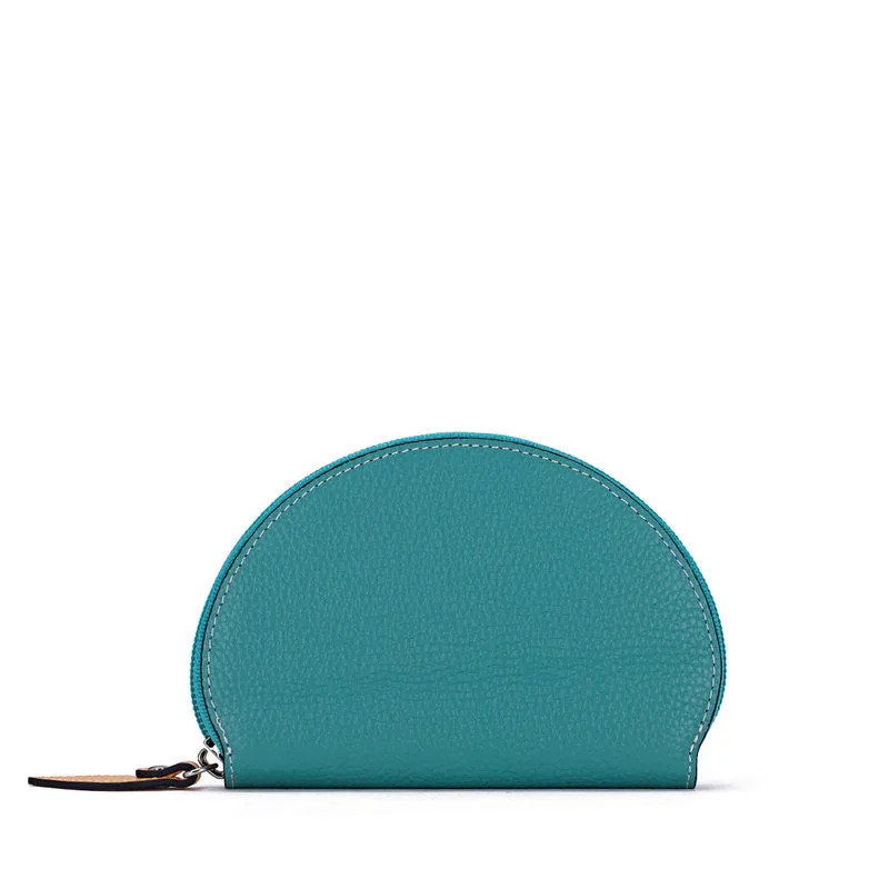 Cute Women Black Leather Slim Zipper Wallet Small Card Holder Round Change Coin Wallet For Women
