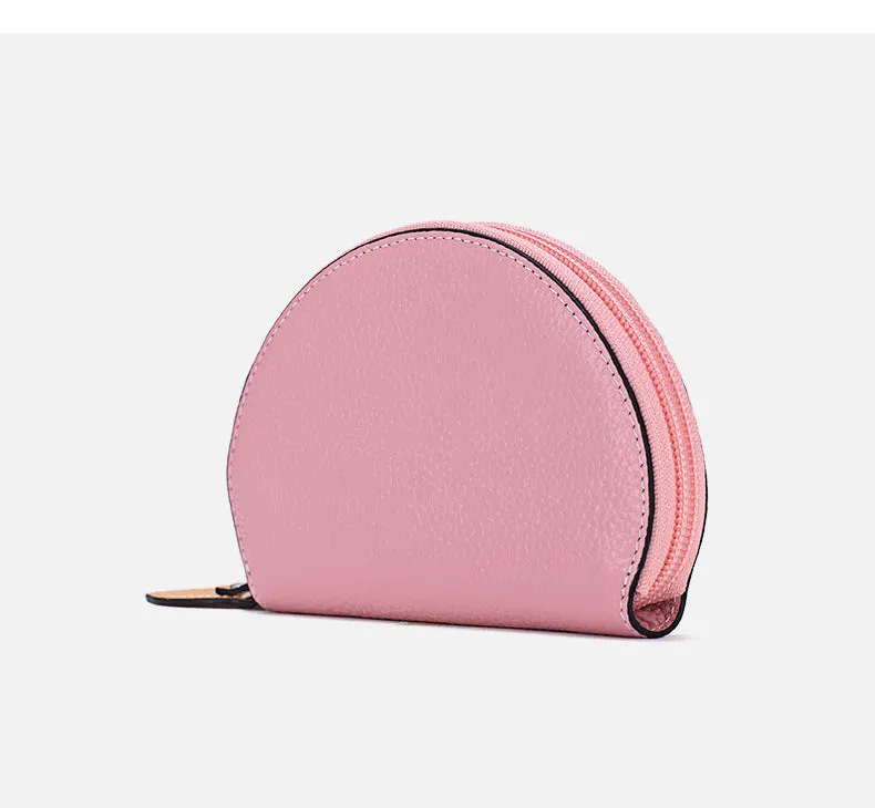 Cute Women Black Leather Slim Zipper Wallet Small Card Holder Round Change Coin Wallet For Women