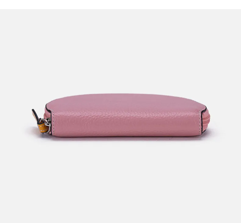 Cute Women Black Leather Slim Zipper Wallet Small Card Holder Round Change Coin Wallet For Women