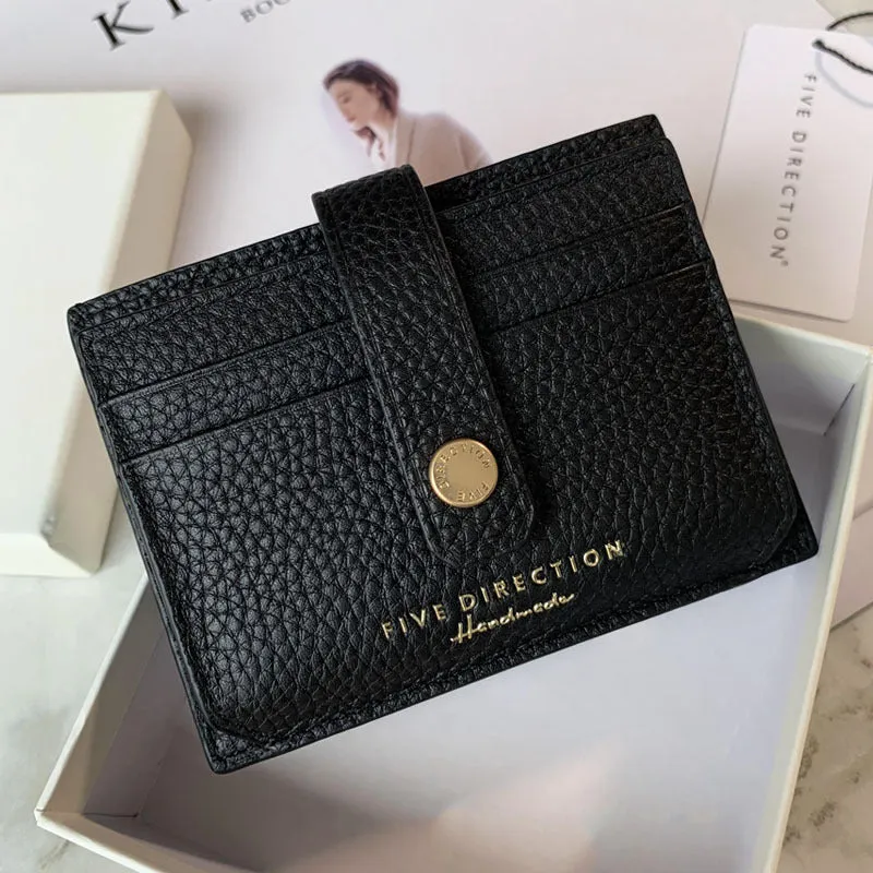 Cute Women Black Leather Small Card Holders Card Wallet Slim Card Holder Credit Card Holder For Women