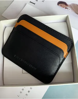 Cute Women Black Vegan Leather Card Holders Slim Card Wallet Minimalist Credit Card Holder For Women