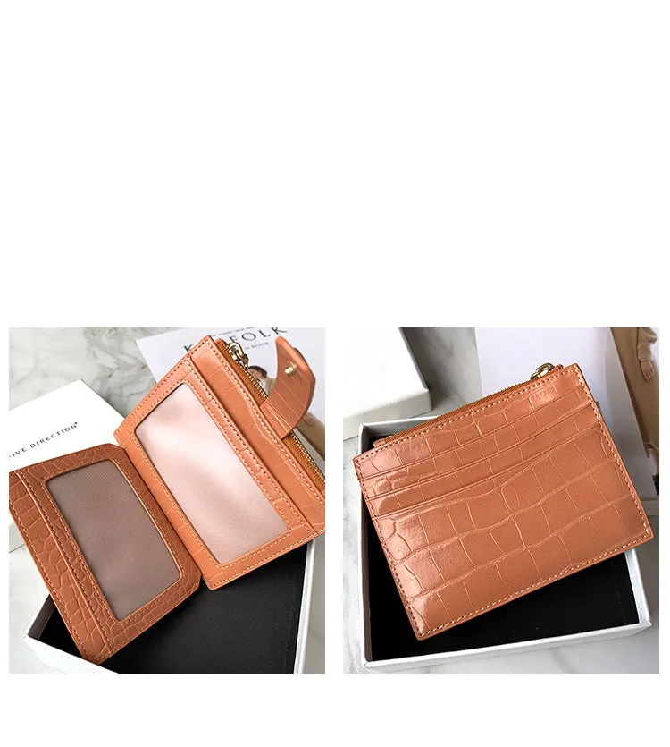 Cute Women Black Vegan Leather Small Card Holder Crocodile Pattern Card Wallets Slim Card Holders Credit Card Holder For Women
