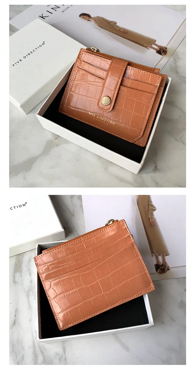 Cute Women Black Vegan Leather Small Card Holder Crocodile Pattern Card Wallets Slim Card Holders Credit Card Holder For Women