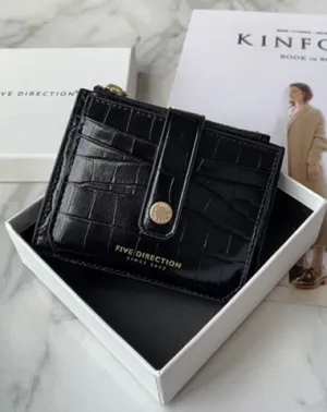 Cute Women Black Vegan Leather Small Card Holder Crocodile Pattern Card Wallets Slim Card Holders Credit Card Holder For Women