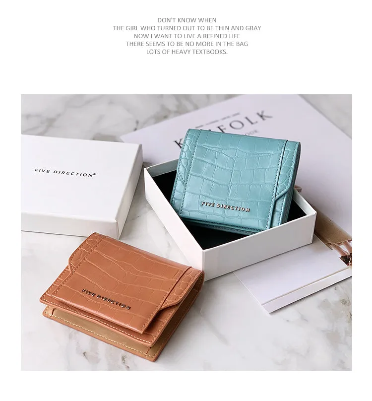 Cute Women Black Vegan Leather Small Card Holder Crocodile Pattern Card Wallets Slim Change Wallet For Women