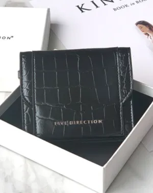 Cute Women Black Vegan Leather Small Card Holder Crocodile Pattern Card Wallets Slim Change Wallet For Women